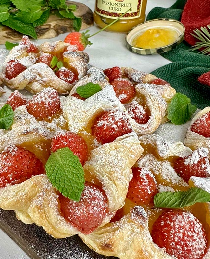 Passion Fruit Curd and Strawberry Puffs